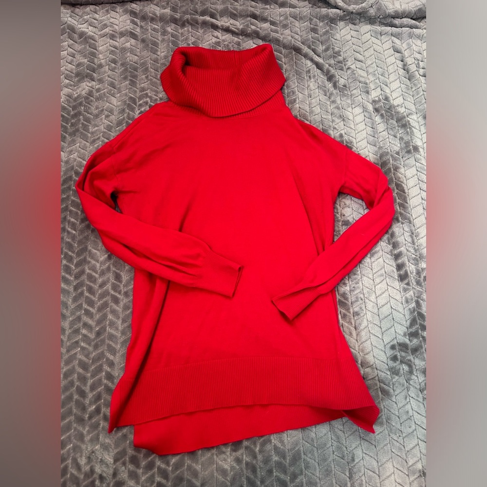 Red turtleneck sweater
